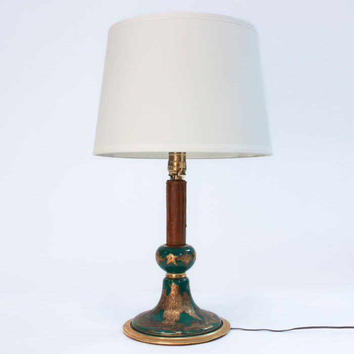 French Sèvres-Style Empire Porcelain Table Lamp with Faux Wax Candle Shaft, 22"H