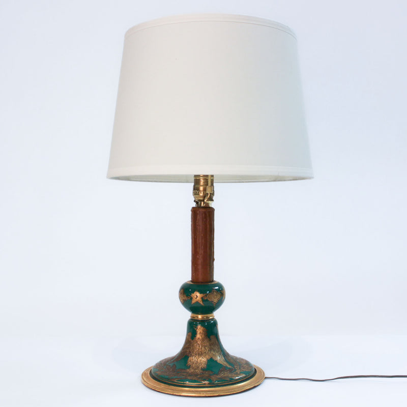 French Sèvres-Style Empire Porcelain Table Lamp with Faux Wax Candle Shaft, 22"H