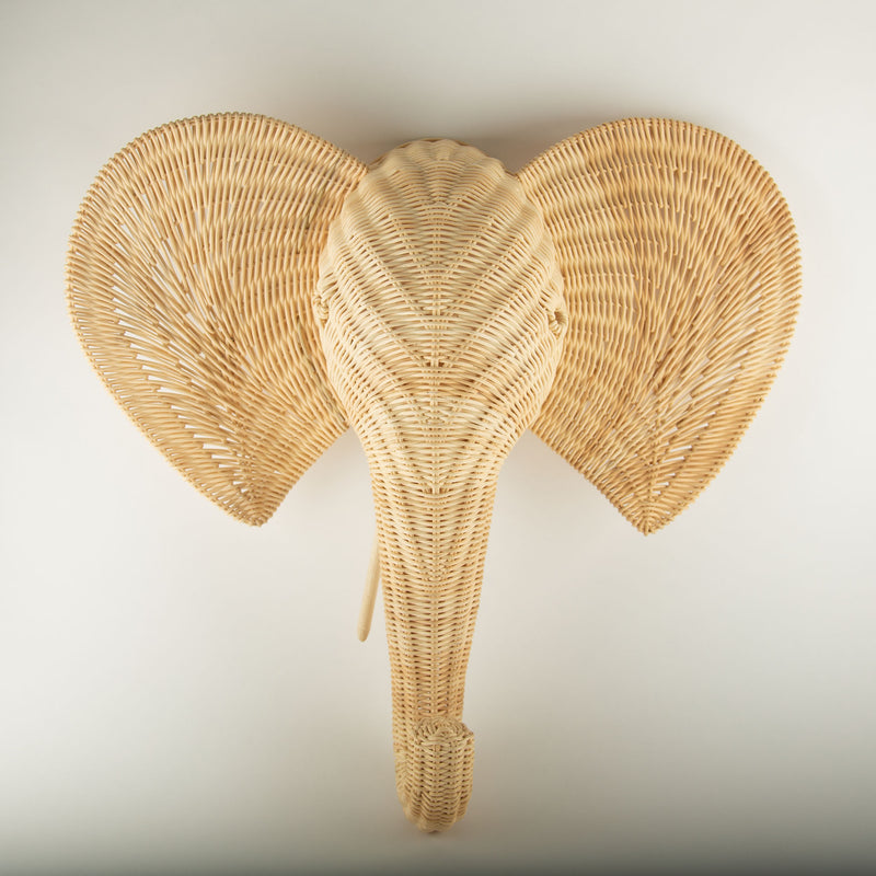 Sculptural Handwoven Rattan Elephant Head Wall Sculpture