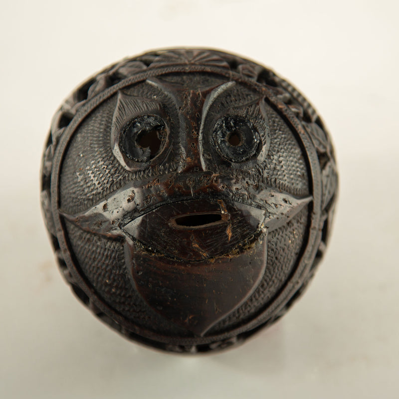 Early 19th C. French Colonial Carved Coconut Curiosity or Possible Money Box