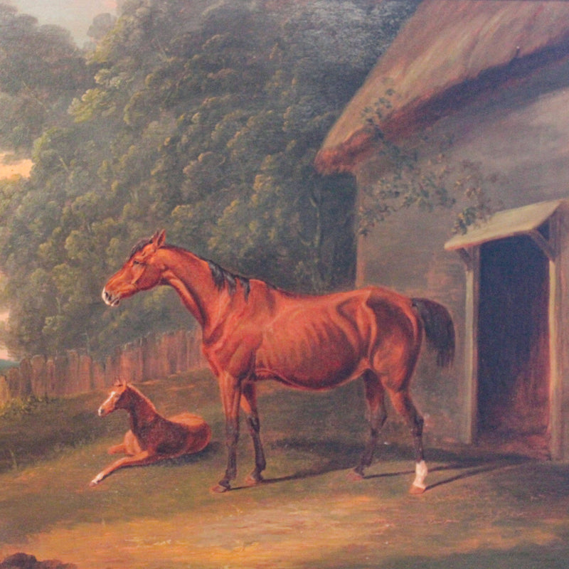 19th-C. British Equestrian Portrait of a Mare and Foal, Signed “J. F. Herring”