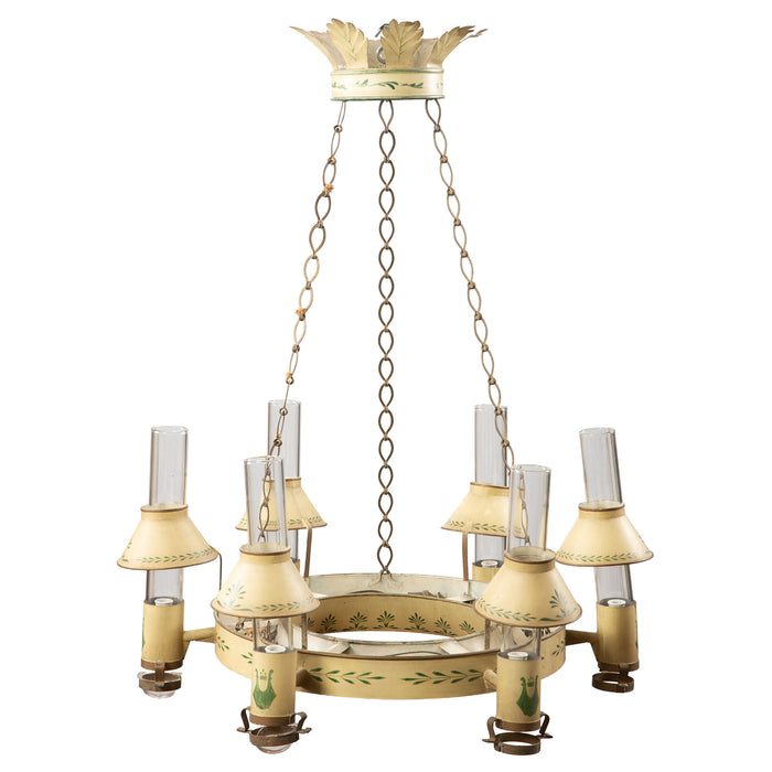 Harmony in Light: Large Directoire Period Yellow Tole Chandelier