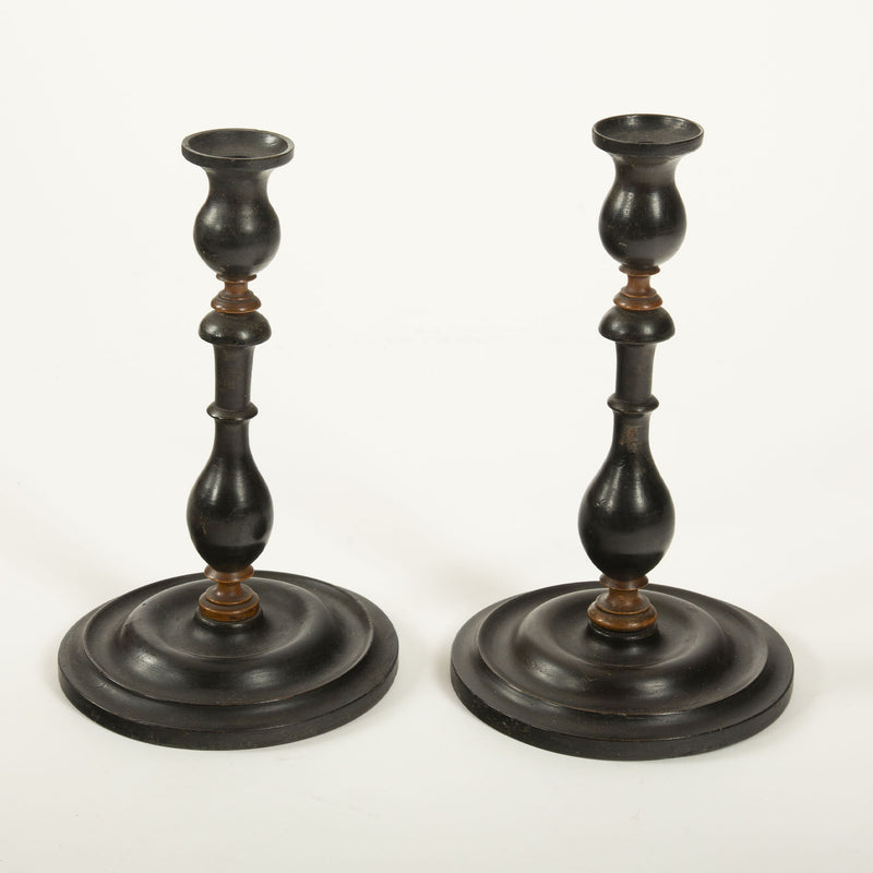 Turned Elegance: Pair of 19th Century Turned Candlesticks