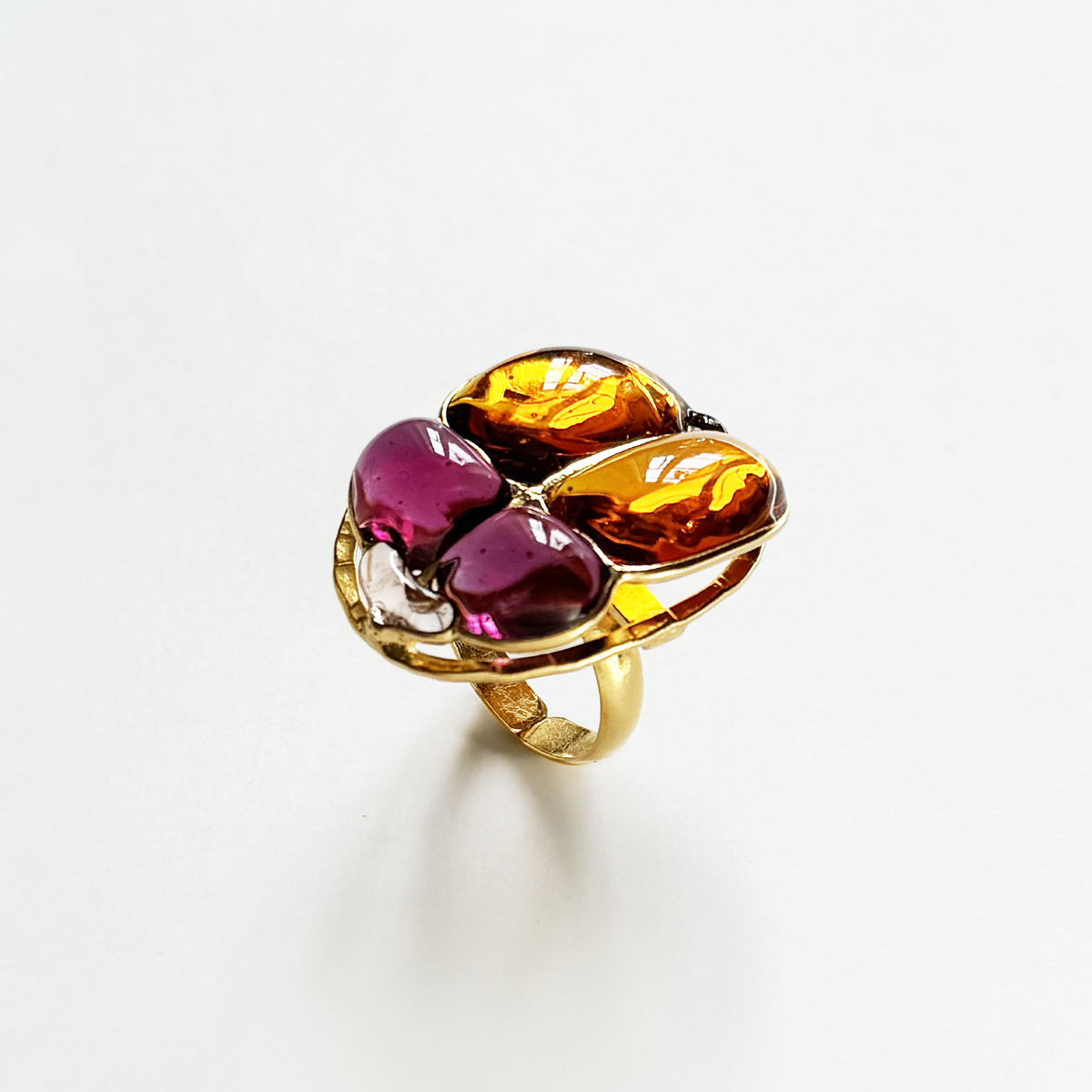 Loulou De La Falaise Egyptian Scarab Ring, Pink / Orange