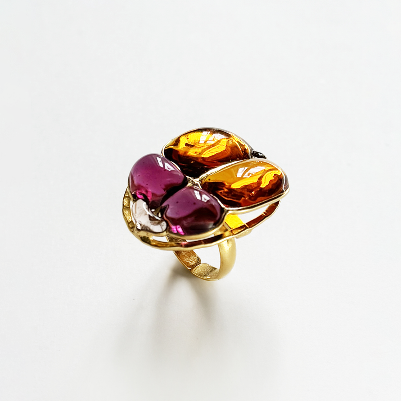 Loulou De La Falaise Egyptian Scarab Ring, Pink / Orange