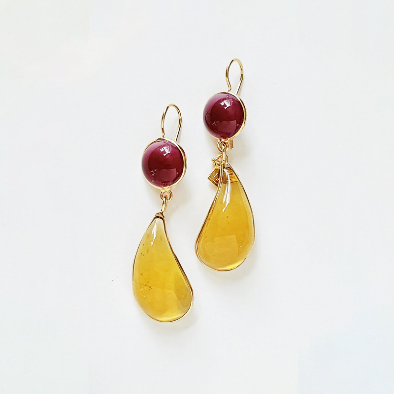 Loulou De La Falaise Bi-Color Teardrop Earrings Yellow / Ruby