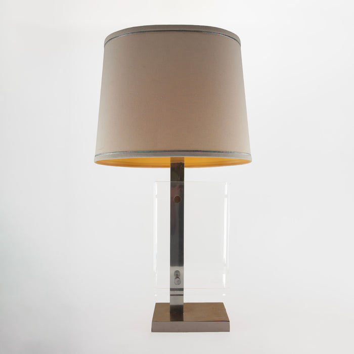 Iconic Pierre Cardin Lucite Table Lamp with Brass Mounts, 1970s