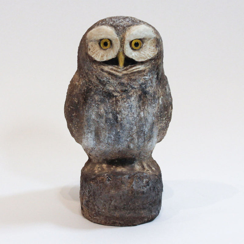 Contemporary French Folk Art Papier-Mâché Owl Sculpture, 8.25" H