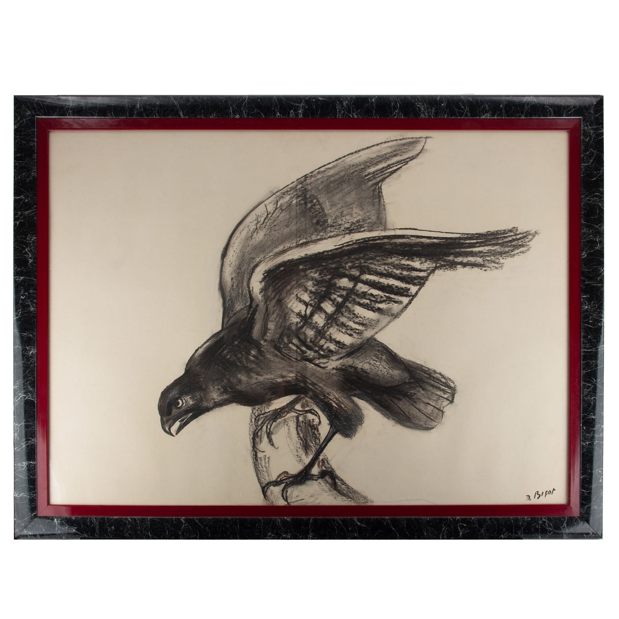 Raven in Motion: A 20th C. Charcoal Study Signed R. Bigot | Creel and Gow