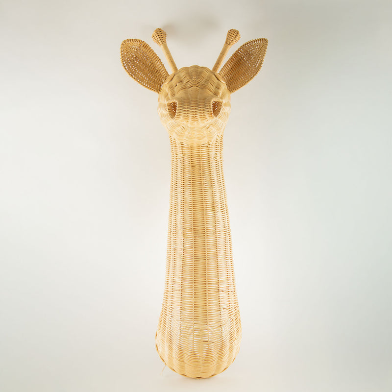 Sculptural Handwoven Rattan Giraffe Head Wall Sculpture