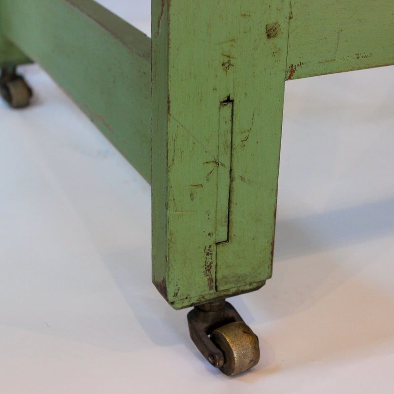 Large Late 19th-Century French Painted Wood Library Ladder on Casters