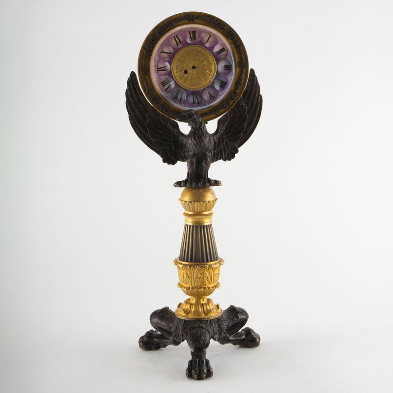 French Empire Gilt and Patinated Bronze “Pendule-Veilleuse” Mantel Clock, 19thC