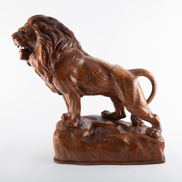 Majesty Carved in Wood: 20th C. Lion Sculpture By P. Trauffer