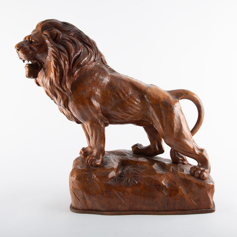 Majesty Carved in Wood: 20th C. Lion Sculpture By P. Trauffer