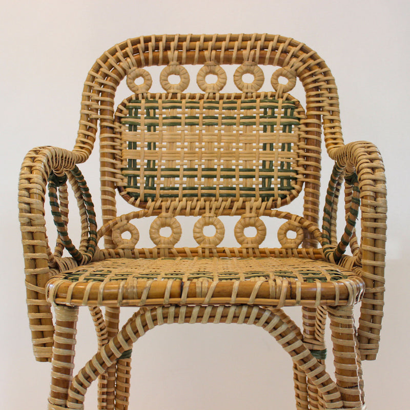 Creel and Gow Handcrafted Rattan Bar Stool with Green Accents