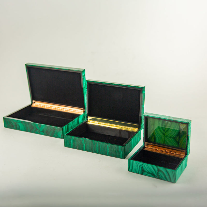 Bookmatched Malachite Box with Gilt Brass Hinge, 7.25"