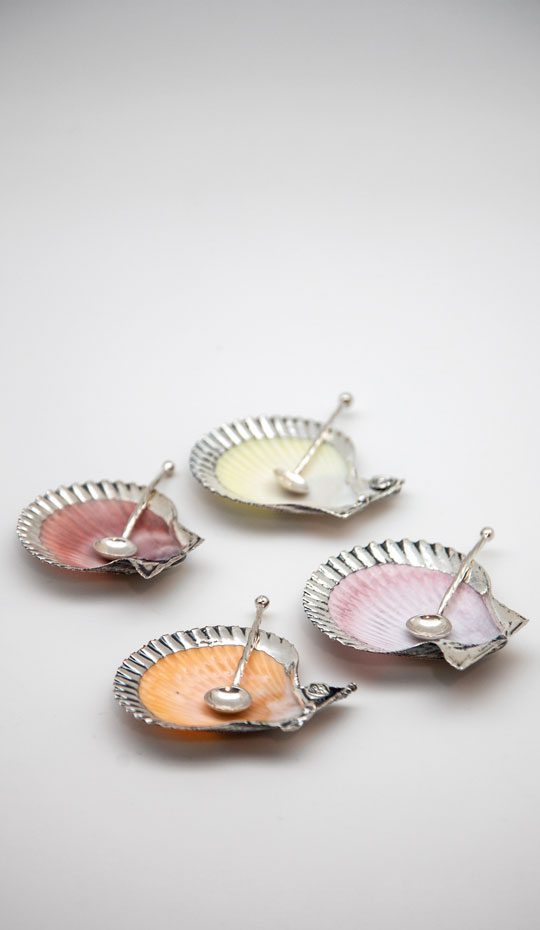 Silver Salt Cockle Set with Sterling Silver Spoons