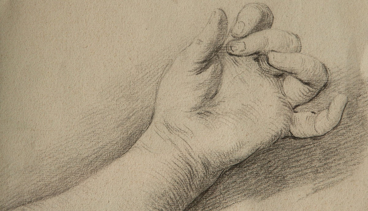 17th Century French School Drawing of a Hand in a Silver Gilt Frame