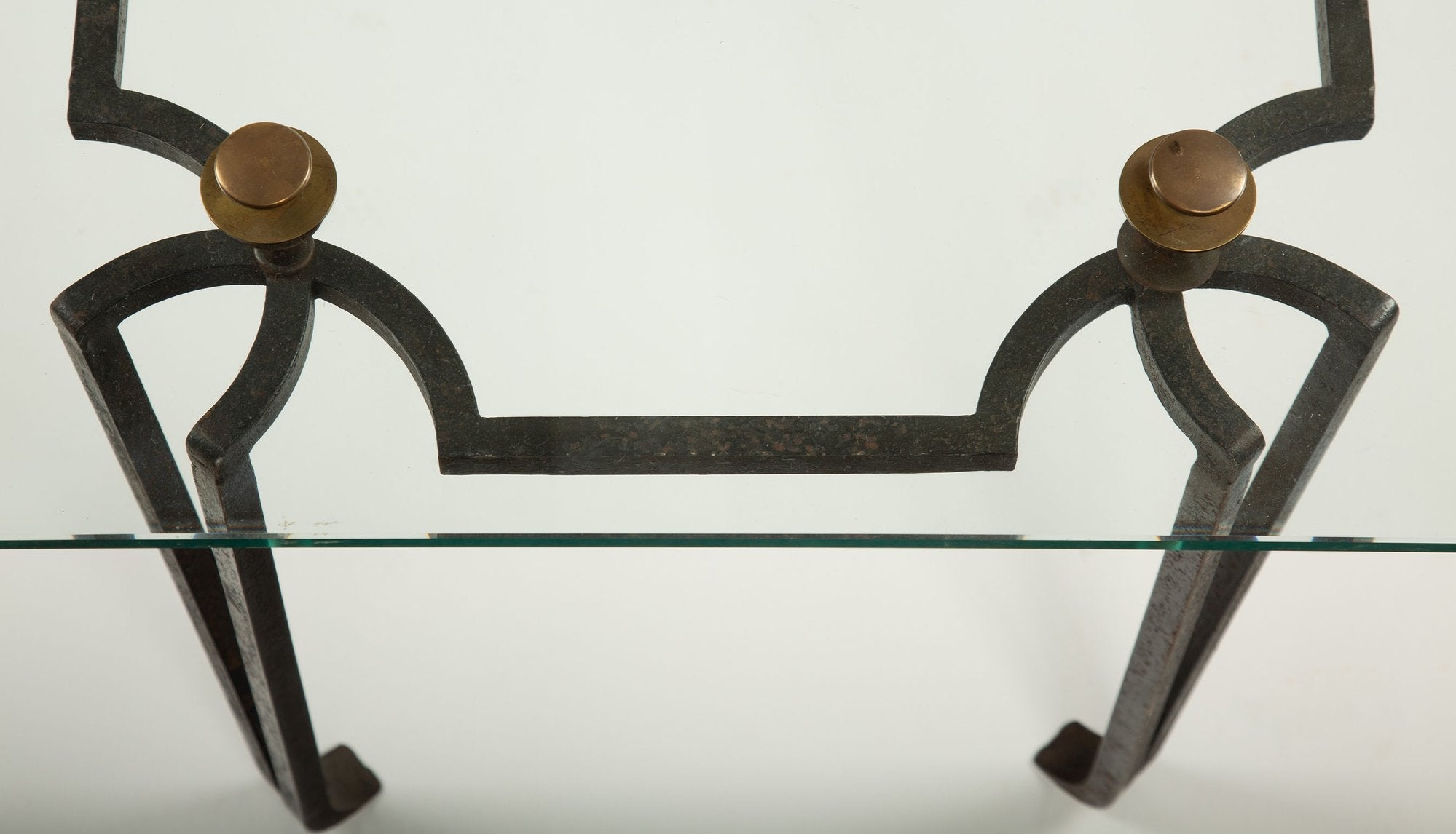 French Art Deco Wrought Iron and Glass Coffee Table with Bronze