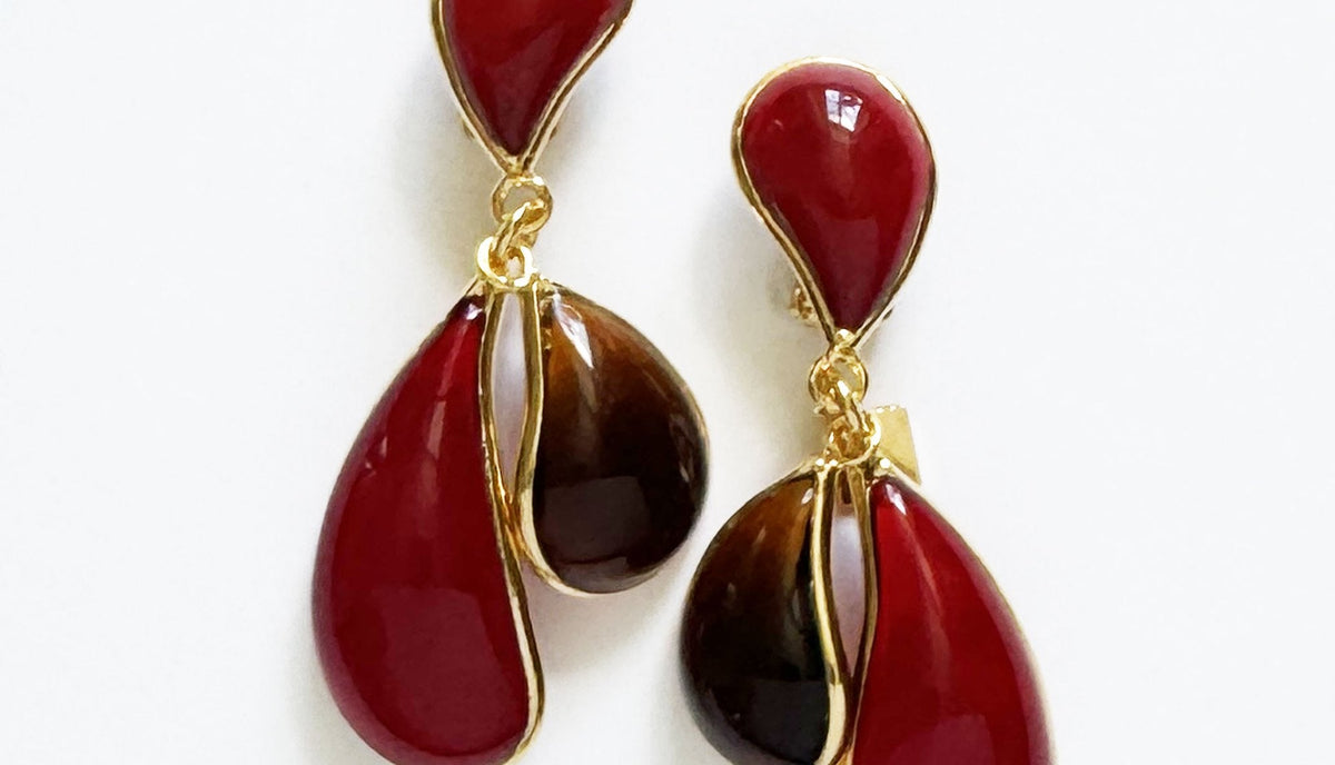 Loulou De La Falaise Double Teardrop Clip Earrings, Red