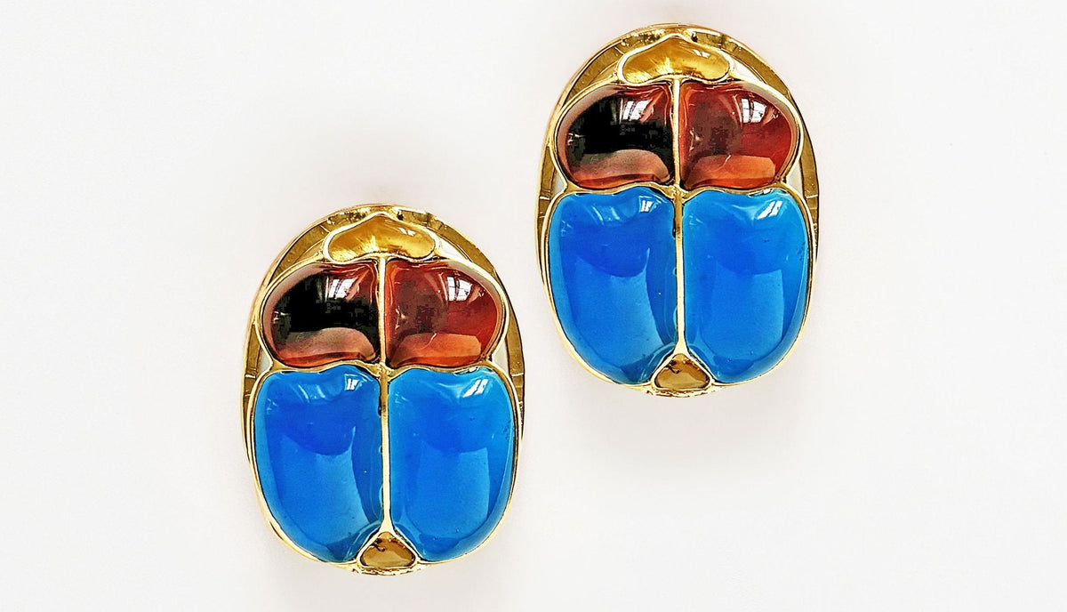 Loulou De La Falaise Egyptian Scarab Earring, Blue / Amber