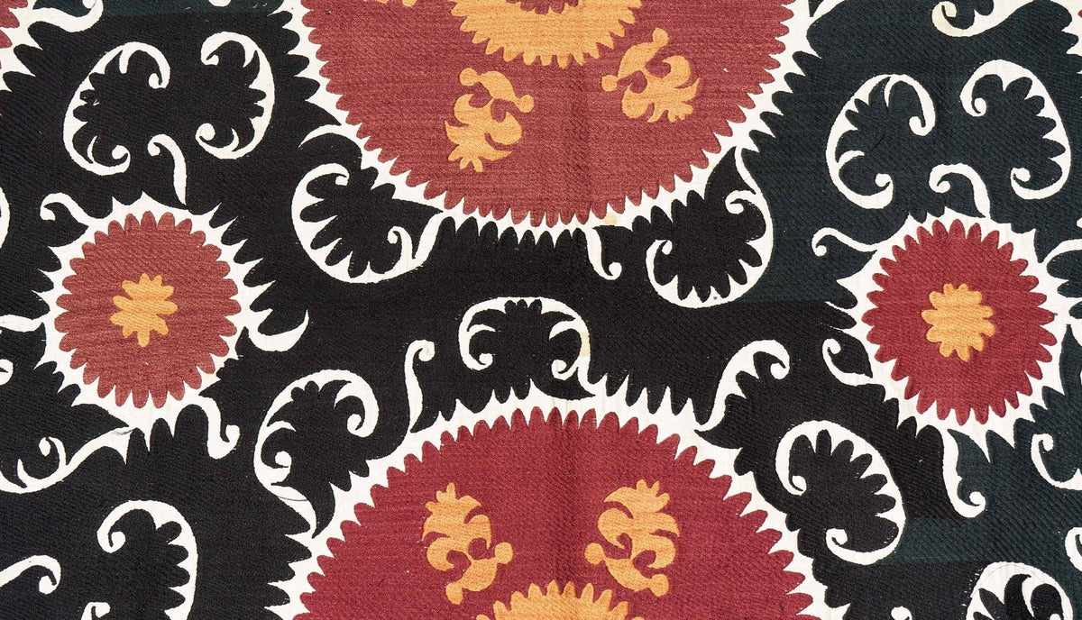 Handmade Vintage Cotton Suzani, Red and Orange