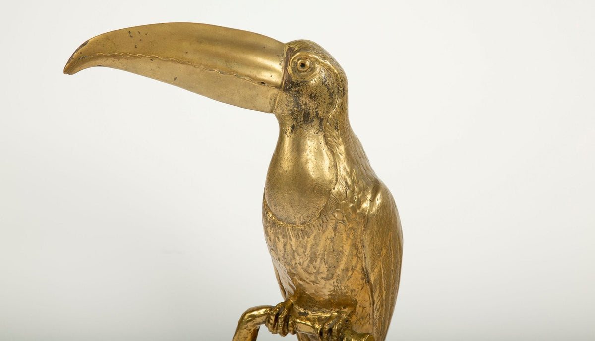 Mid-Century Exoticism: Brass Toucan on a Marble Base