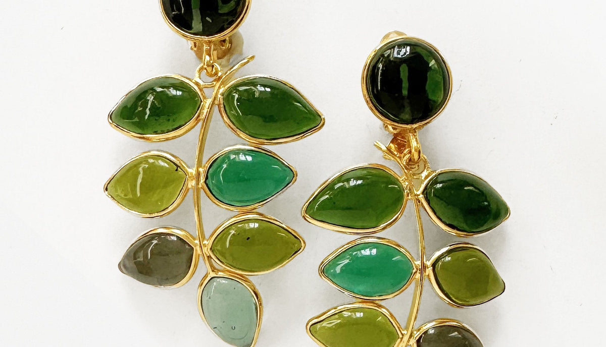 Loulou De La Falaise Ombre Leaf Clip Earrings, Green