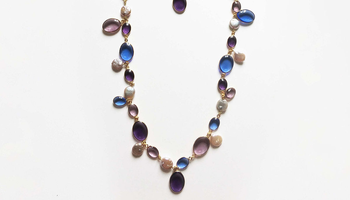 LOULOU DE LA FALAISE Pebble & Pearl Necklace, Lilac/Wisteria/Cornflower