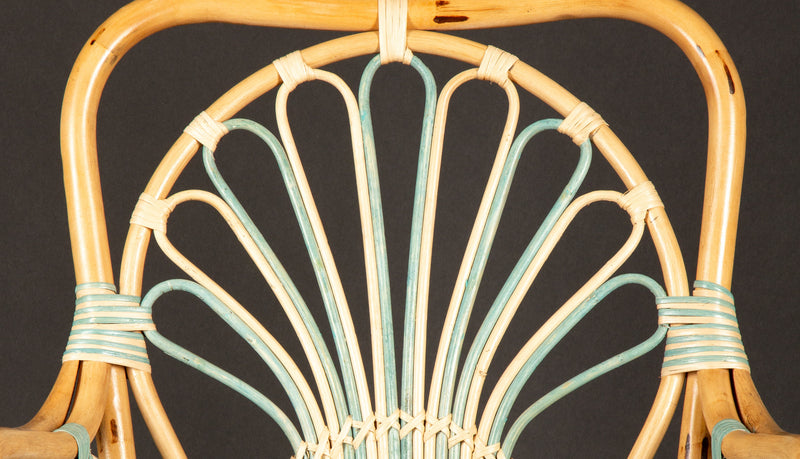 Blue Peacock Rattan Arm Chair by Creel and Gow