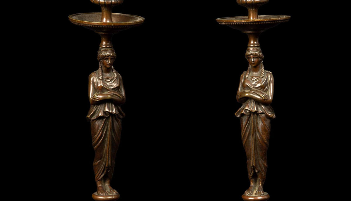 19th Century Full Body Greek Revival Caryatid Candlestick, Pair