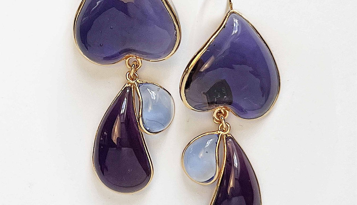 Clover Double Tear Drop Earrings, Blue / Midnight