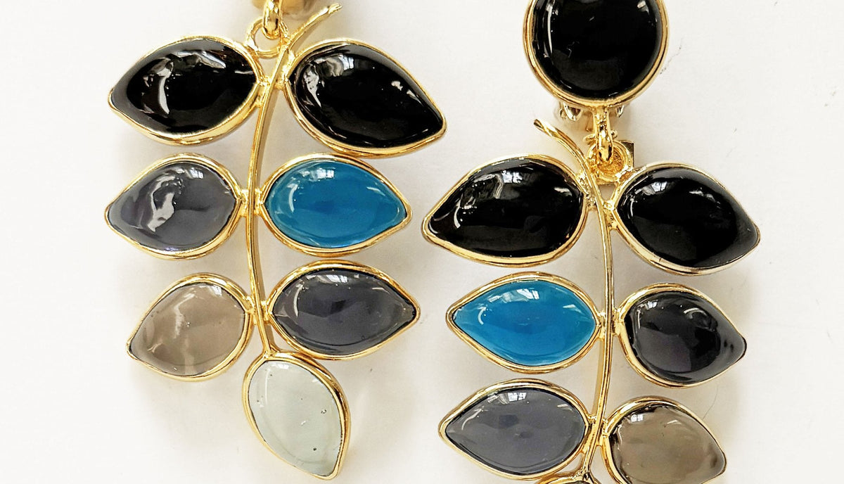 Loulou De La Falaise Ombre Leaf Clip Earrings, Black / Blue