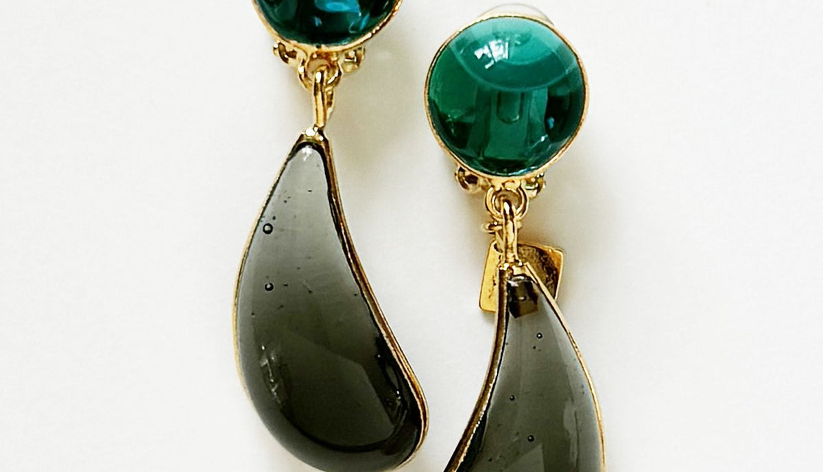 Loulou De La Falaise Bi-Color Teardrop Clip Earrings, Turquoise / Grey