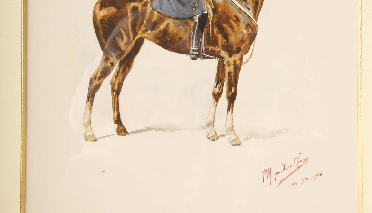 Timeless Equestrian Elegance: Paul Magne De La Croix's 1900 Watercolor