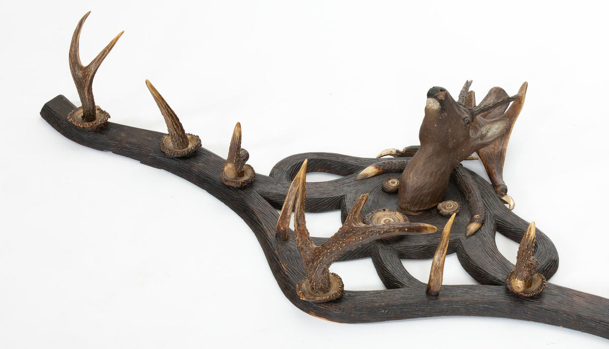 Echoes of the Hunt: 19th Century Black Forest Antler Wall Hanging Coat Rack