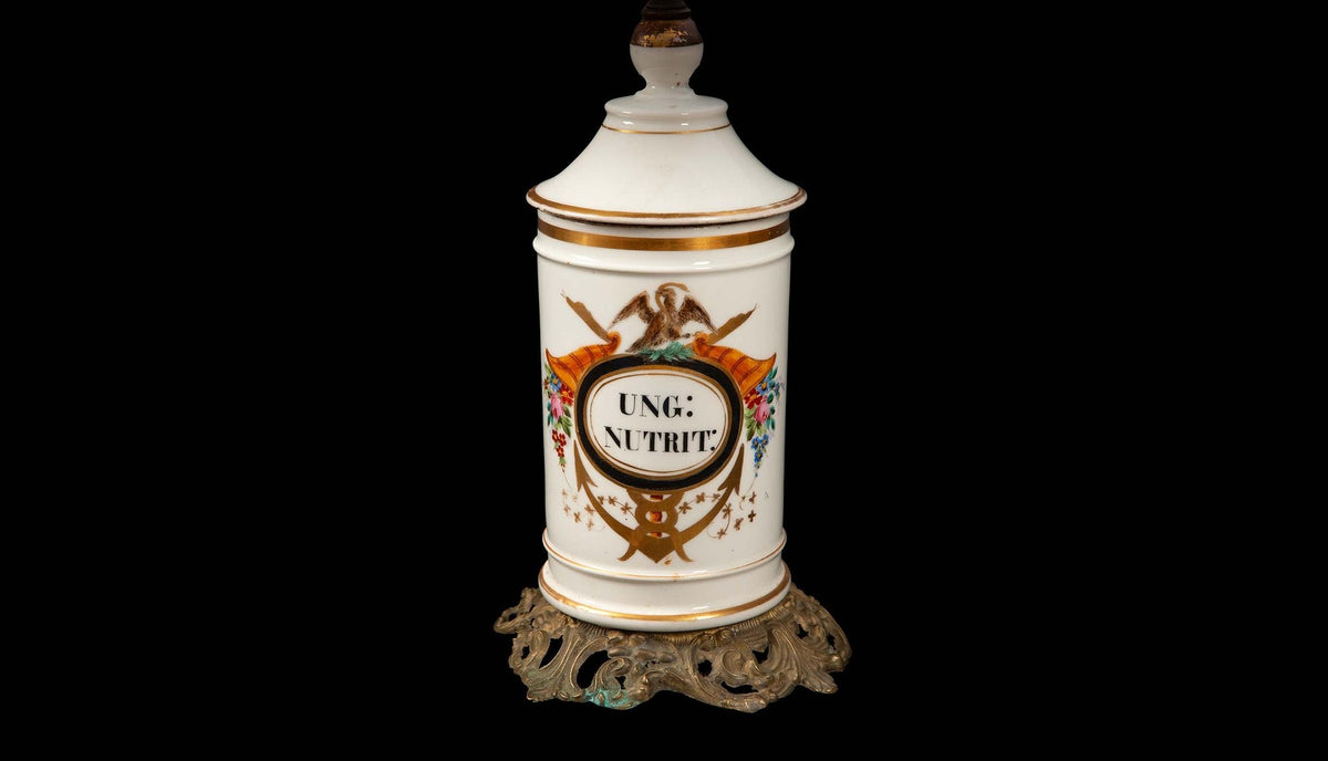 19th C. Apothecary Jar Mounted as a Lamp- 22.5H