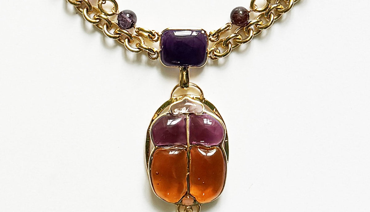 Loulou De La Falaise Egyptian Scarab Necklace, Amber / Rose
