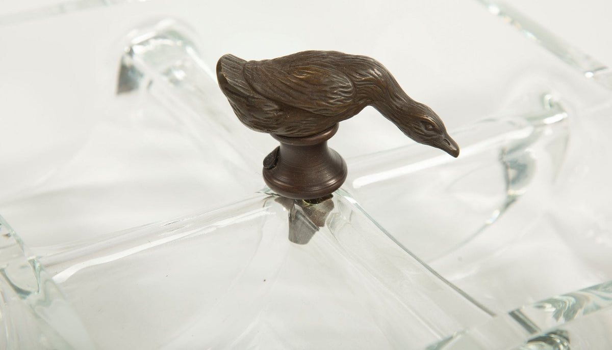 Glass Mixed Nut / Candy Bowl With Duck Finial