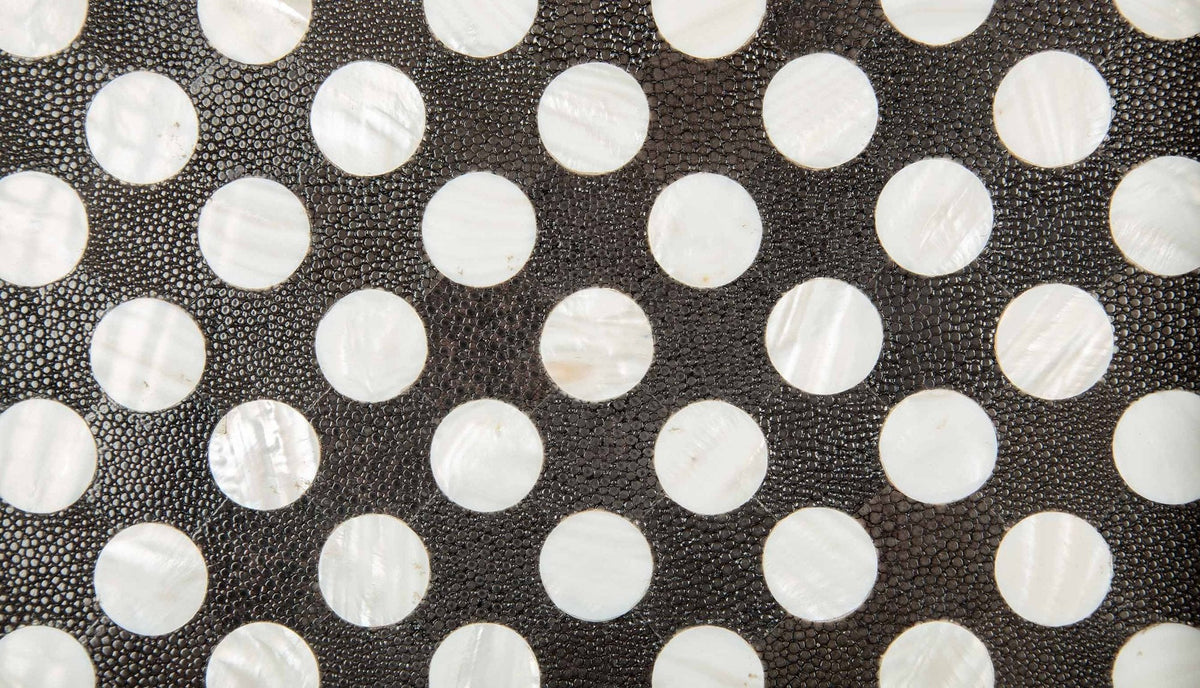 Black and White Polka Dot Shagreen and Mother of Pearl Square Tray