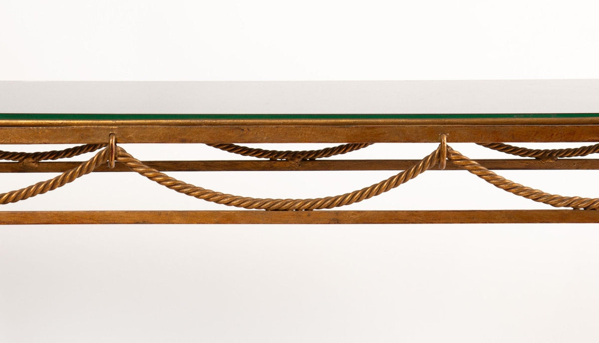 c. 1940 French Gilt Iron Coffee Table with Églomisé Glass Top