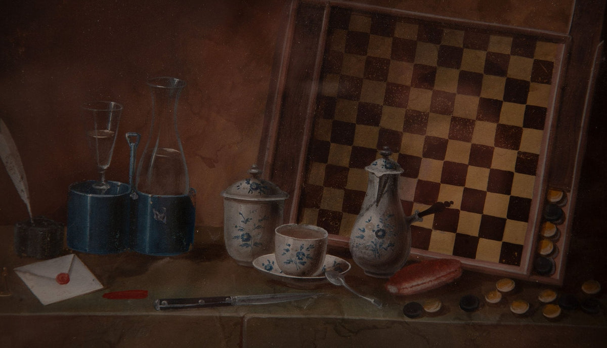 Johann Rudolf Feyerabend, Trompe-l’œil Still Life with Draughts Board, 18th C.