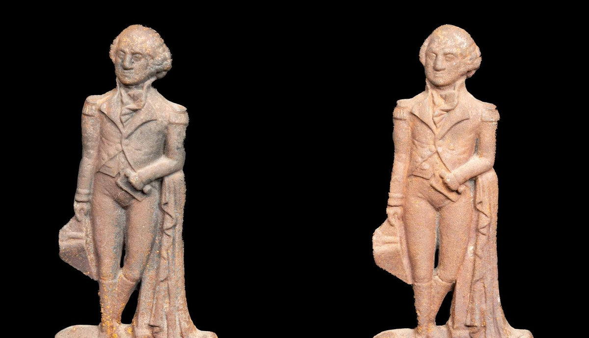 Pair of Cast Iron George Washington Andirons