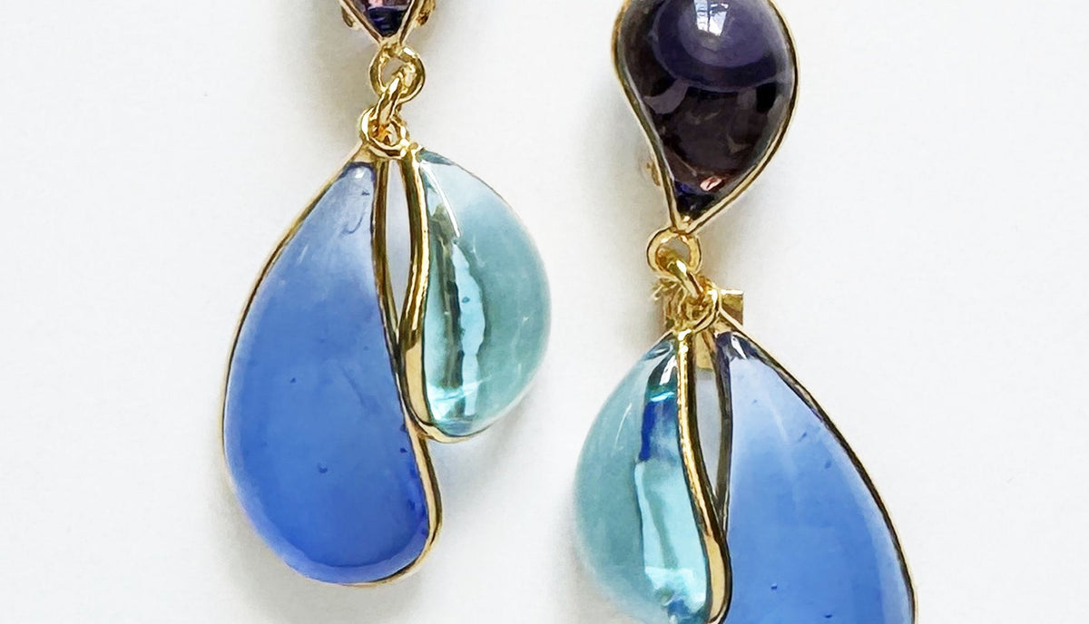 Loulou De La Falaise Double Teardrop Clip Earrings, Blue