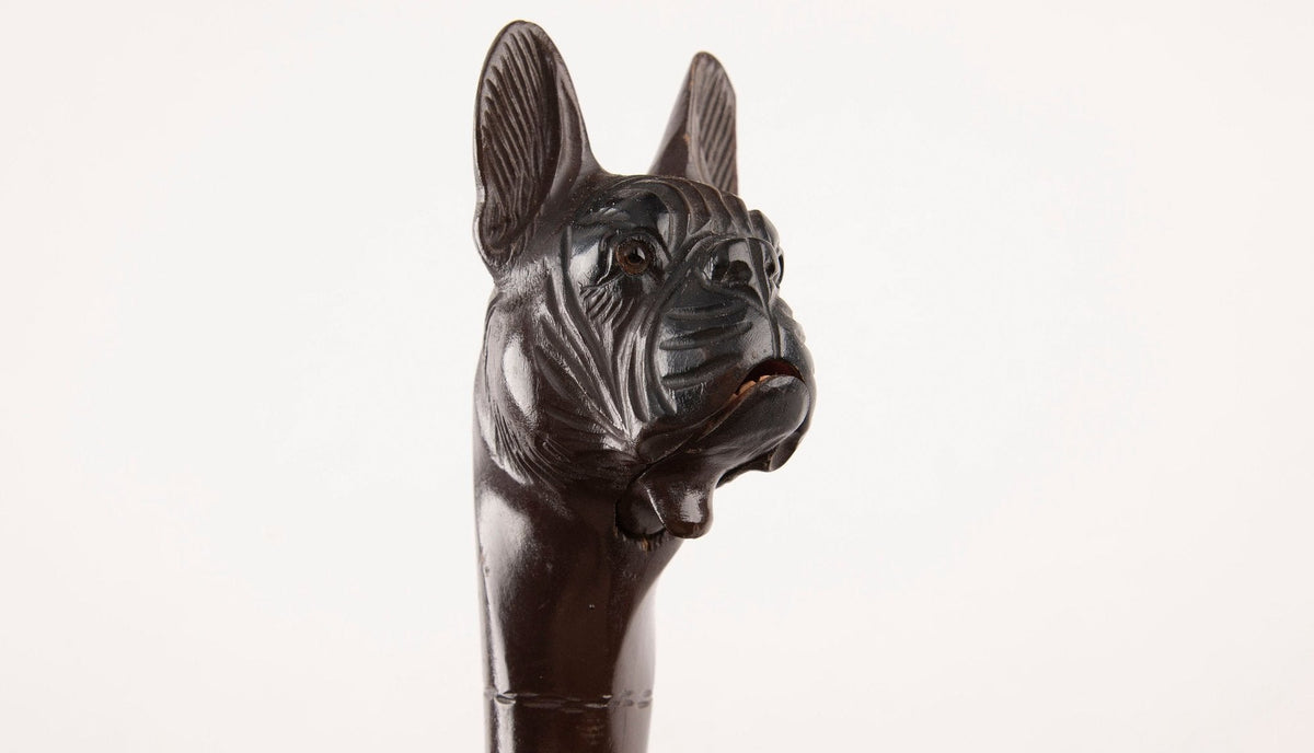 Antique Carved Wooden Dog Head Figure with Articulated Mouth