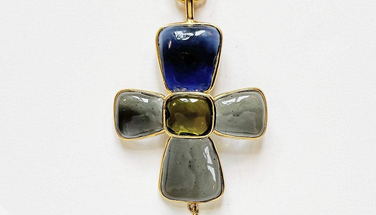Loulou De La Falaise Trapeze Cross Pendant, Smoke