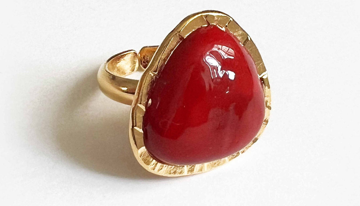 Loulou de la Falaise Hammer Baroque Pave Ring, Geranium