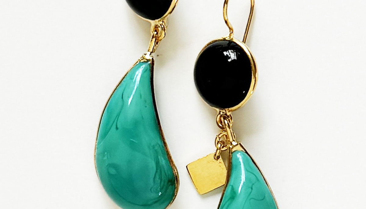 Loulou De La Falaise Bi-Color Teardrop Earrings, Ink / Turquoise