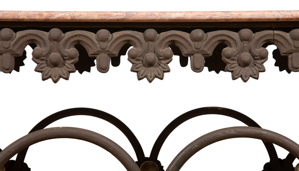 Exceptional Large 19th-Century French Butcher Table with Rose Marble Top