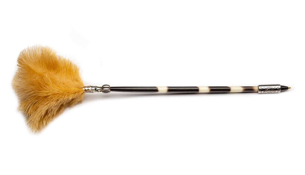 Porcupine Quill Pen W/ Beige Feathers